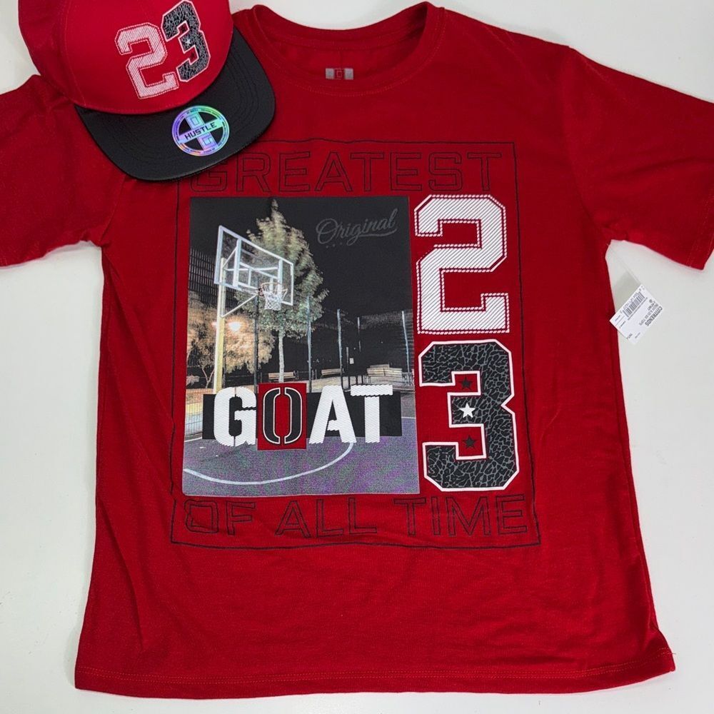 Kids Red Graphic T-Shirt with Basketball Design & hut Sz L 10-12 NWT